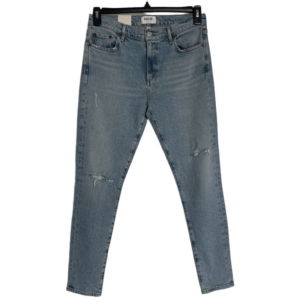 AGOLDE SZ 28 Ankle Skinny Jeans Sophie Mid-Rise Stretch Light Wash Distressed